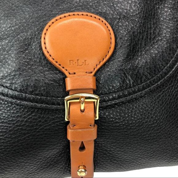 Lauren by Ralph Lauren "Asher" Hobo Black Tumbled Leather Shoulder Bag - Picture 2 of 14